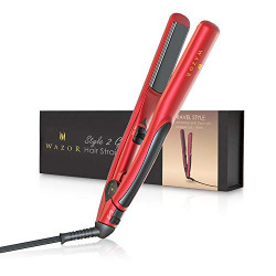 Dual Voltage Hair Straightener and Curler 2 in 1 with Floating Plates, Ceramic Flat Iron Automatic Shut Off for Travel