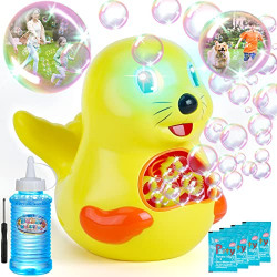 Bubble Blower Bubble Machine Maker for Kids Toddler, Cute Sea Lion Bubble Machine Gun Blower for Lawn Party Outdoor Indoor, Toy for Little Girls Boys Age 3 4 5 6 7 [ Yellow ]