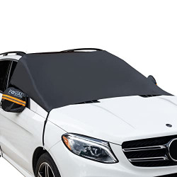 FOVAL Car Windshield Snow Cover, Large Windshield Cover for Ice and Snow Frost with Removable Mirror Cover Protector, Wiper Front Window Protects Windproof UV Sunshade Cover for Most Cars, SUV, Vans