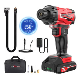 Cordless Tire Inflator Air Compressor, 12V Cordless Car Tire Pump with Rechargeable Li-ion Battery 150PSI Portable Handheld Air Pump with Digital Pressure Gauge for Car Tires, Bicycles, Balls, Red