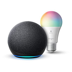 Echo Dot (4th Gen) | Charcoal with Sengled Bluetooth Color bulb | Alexa smart home starter kit