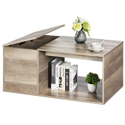 YITAHOME Coffee Table with Storage, Modern Wood Coffee Tables with Flip Top, 1 Hidden Compartment & Open Storage, 2-Tier Farmhouse Center Tea Table for Living Room Bedroom, Industrial Gray Wash