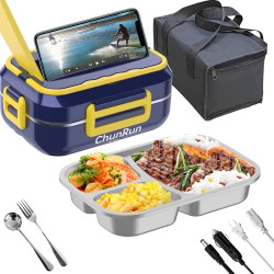 Electric Lunch Box Food Heater 3-in-1 for Car & Home - 60W Warms Flexible 12/24/110 Volts. 1.5 Liter, 3 Compartments, Stainless Steel, Durable, Leakproof, | Safe & for Fresh, Hot Meals Boxes for adults