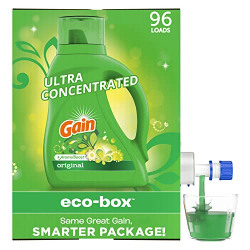 Gain Laundry Detergent Liquid Soap Eco-Box, Ultra Concentrated High Efficiency (HE), |Original Scent, 96 Loads