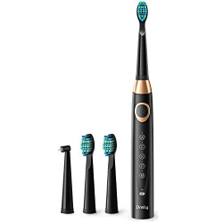 Dnsly Electric Toothbrush for Adults ,| Ultrasonic Rechargeable Sonic Toothbrushes & 5 Modes with Smart Timer , 4 Hours Charge for 30 Days Use , 4 Black Toothbrush Heads