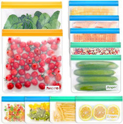 Anpro Reusable Food Storage Bags Leakproof - 11 Pack Anpro BPA Free Freezer Bags (2 Reusable Gallon Bags, !@|5 Resuable Sandwich Bags, 4 Reusable Snack Bags), Silicone Bags for Lunch
