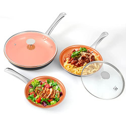 8 +9.5 +12  Nonstick Frying Pan Sets with Lids - Ultra Nonstick Cookware Sets with Ceramic Coating, 100% APEO & PFOA-Free, Oven Safe & Induction Available, Stainless Steel Handle, Aluminum Alloy