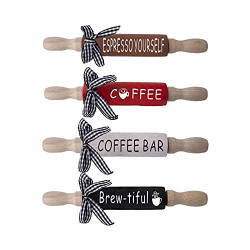 YUMMX 4PCS Tiered Tray Decor Items Coffee Mini Rolling Pins Coffee Nook Tier Tray Decor summer bundles Rae Dunn Inspired Decoration Wooden Farmhouse Kitchen Home Decor Gift
