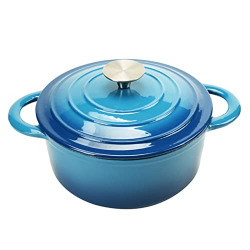 COOKWIN Enameled Cast Iron Dutch Oven with Self Basting Lid Non-stick Enamel Coated Dutch Oven Camping Suitable For Variety Stovetops Father's Day Gifts for Family Blue 3QT