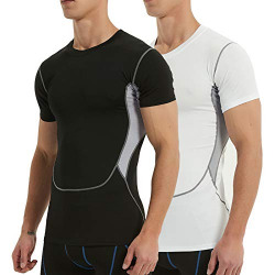 LEDING Men's Workout Compression Shirts Athletic Cool Quick Dry Gym Running T-Shirt Short Sleeve (2 Pack/Shirts, Small)