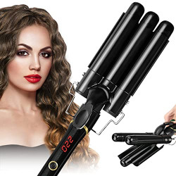 Hair Curling Iron 3 Barrel w/ LCD Temperature Display, 22mm Barrel Hair Curling Waver Ceramic Anti-Scald Hair Styler, Lightweight & Portable Ions Hair Curler, Perfect for Travel, Gift for Women