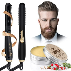 Generic Beard Straightener Comb, Brush for Men with Balm, Portable Hair Straightening Brush, Ionic Instant Heating, 3 Adjustable Temperatures- Valentines Day Gifts Him, KL-1022