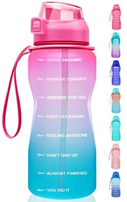 Fidus Large Half Gallon/64oz Motivational Water Bottle with Time Marker & Straw,Leakproof Tritan BPA Free Water Jug,Ensure You Drink Enough Water Daily for Fitness-Light Pink/Green Gradient