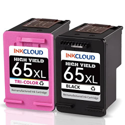 INKCLOUD 65XL XXL Ink Cartridges Black Color Combo Pack Replacement for HP 65 65XL Fit Envy 5055 5052 5058 DeskJet 3755 2655 2600 2620 2622 2624 2652 3752 3720 3721 3722 3723 Printer, 2pack