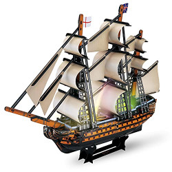 3D LED Puzzle Warship for Men Women, Decor Sailboat Vessel for Adults and Kids to Build, LED Model Large Ship Kits DIY for Boys Girls Birthday Gift, Watercraft Family Puzzle for Kids Ages 10+