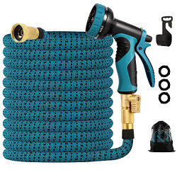 Expandable Garden Hose 100ft-Flexible Water Hose-Lightweight Outdoor Yard Strong Durable 4-Layer Latex Core 3/4 inch Solid Brass Fittings With 9 Way Spray Nozzle, Retractable No Kink Long Hose Pipe