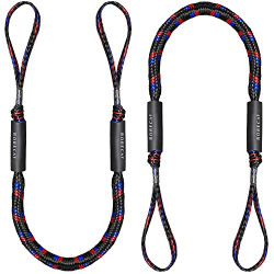 Rorecay Bungee Dock Lines for Boats: Boat Tie Ropes for Docking with Loop Floating Mooring Lines Boating Accessories for Jet Ski, PWC, Pontoon, Seadoo, Waverunner, Kayak, Yacht - 4 Feet, 2 Pack, Black