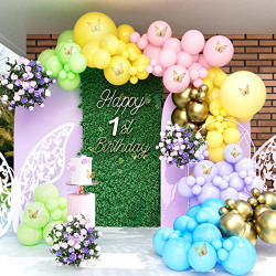 173pcs Pastel Balloon Garland Arch Kit with Gold Butterfly, Rainbow Balloon Arch Kit, Blue Green Purple Pink Gold Yellow Balloons Garland Kit, Colorful Balloon Garland for Birthday Party Wedding Baby Shower Mexican Fiesta Party Decorations