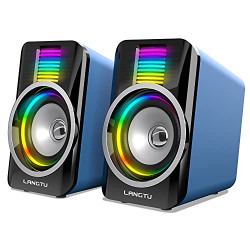 Computer Speakers, LANGTU RGB Light Gaming Speakers Channel 2.0 USB Powered Speakers with 3D Stereo, 3.5MM Audio Jack, Easy Volume Control for PC Laptop Tablet Smartphone (5Wx2) - Blue/Black