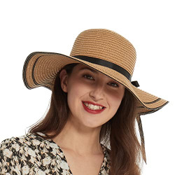 HEETOP Sun Straw Hat for Women, Big Floppy Wide Brim Beach Sun Straw Hat Foldable Summer UV Sun Hat UPF 50+ Brown