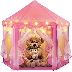 Princess Playhouse Play Tent with LED Lights - Large Collapsible Indoor / Outdoor Kids Teepee with Breathable Mesh and Carrying Bag - The Gift for Your Beautiful Little Princess