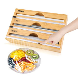 Foil And Plastic Wrap OrganizerPlastic Wrap Dispenser With Cutter And LabelsAluminum Foil Organization And Storage for Drawer/Counter/Wall -3 in 1 Kitchen Foil/Plastic Dispenser