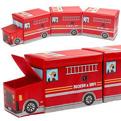 Homde Pack of 3 Toy Storage Organizers Bins Train Shape Collapsible Toy Chests and Storage Fire Truck playroom storage for Kids Boys (Red)
