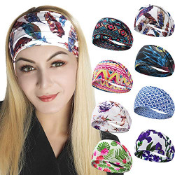8 Pack Headbands for Women, Boho Style Yoga Wide Hairbands Workout Running Bandanas Elastic Yoga Hair bands for Girls