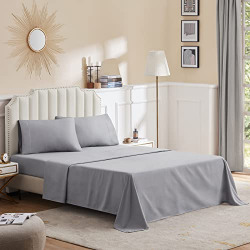 Lifewit Queen Bed Sheet Set Ultra Soft Bedding Sheet with Deep Pocket, Breathable & Cooling Sheet & 2 Pillowcases 4 Pieces Set, Grey