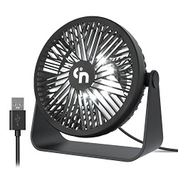 WayToLight 5.3 inch USB Desk Fan with LED Light , 3 Speeds, 360 Adjustment , Portable Mini Desktop Table Fan, Small Personal Cooling Fan for Home Office Outdoor, Black