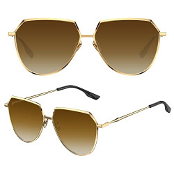 LUENX Aviator Sunglasses Women Men Polarized Shades Polygon Trendy Flat Gradient Amber Lenses Fashion Designer Style