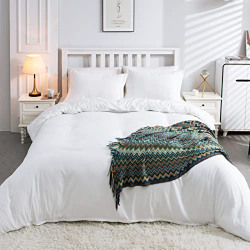 White Duvet Cover Queen Size Set, Soft Comfy Queen Duvet Covers Wrinkle-Free 3 Pcs (1 Bedding Duvet Cover, 2 Pillowcases) with Zipper Closure & Corner Ties, No Comforter(Queen, White)