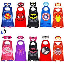 Superhero Capes with Masks Double Side Capes Superhero Dress up Costumes Christmas Halloween Cosplay Birthday Party for 3-12 Year Kids Gifts (Double Side-Superheros 5 Sets)