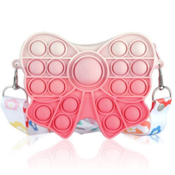 Coolden Crossbody Purse for Girls Women, Pink Bowknot Shoulder Bag with Adjustable Strap Fidget Toy Handbag for Stress Relief Birthday Party Favors for Kids Silicone Small Purse
