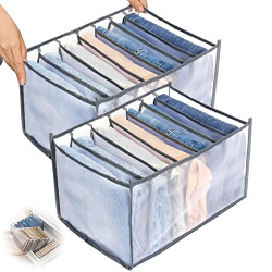 7 Grids Wardrobe Clothes Organizer 2PCS,TOOVREN Folded Clothes Organizer for Closet, Clothing Storage Bins,Washable Foldable Drawer Clothes Compartment Storage Box for Bedroom Dorm Room (Gray)