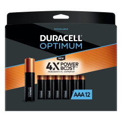 Duracell Optimum AAA Batteries, 12 Count Pack Triple A Battery with Long-lasting Power, Resealable Package for Storage, All-Purpose Alkaline AAA Battery for Household and Office Devices