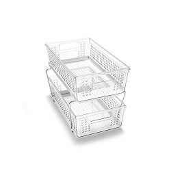 madesmart 2-Tier Organizer, Multi-Purpose Slide-Out Storage Baskets with Handles, Clear