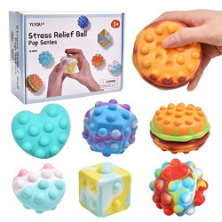YLYQU Pop Stress Balls Fidget Sensory Hamburger Toys with Bubbles Stress Relief Silicone Pressure Relieving Toys, Round Ball Squeeze Toys for Kids Children Adults (6pcs)