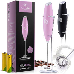 Zulay Milk Boss (Batteries Included) Milk Frother Electric Foam Maker - Whisk Milk Frother Handheld Drink Mixer - Battery Operated Coffee Frother For Lattes, Cappuccino, Frappe, Matcha - Rose Pink
