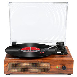 Vinyl Record Player Vintage Wireless Turntable with Built-in Speakers Belt-Driven Phonograph Record Player Support 3-Speed, auto Stop,RCA Line Out, AUX-in Headphone for Sound Enjoyment Brown Upgraded