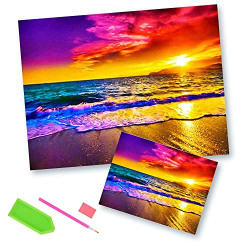 DIY 5D Diamond Painting Sunset Landscape by Number Kits, Beautiful Sunset Round Full Drill Diamond Art Kits for Adults, Sunset Landscape Diamond Painting Kits for Home Wall Art Decor (15.75*11.81in)