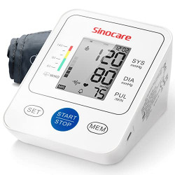 Sinocare Blood Pressure Monitor Upper Arm with LCD Display Adjustable Cuff Automatic Digital BP Monitor Irregular Heartbeat Detector for Home Use Includes Batteries