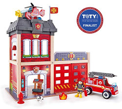 Hape Fire Station Playset| Wooden Dollhouse Kids Toy, Stimulates Key Motor Skills And Promotes Team Play (E3023) Multicolor, L: 23.6, W: 11.8, H: 18.8 inch