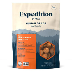 Amazon Brand - Wag Expedition Human Grade Organic Biscuits Dog Treats, Non-GMO, Gluten Free, Pumpkin & Chia Seed, 10oz