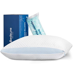 Bedsure Shredded Memory Foam Pillow - Firm Bamboo Side Sleeper Pillow Premium Cooling Gel Memory Foam Pillow Adjustable Loft, Zipper Washable Cover Hypoallergenic Queen Bed Pillow for Sleeping