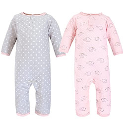 Hudson Baby Unisex Baby Premium Quilted Coveralls, Pink Gray Elephant, 9-12 Months