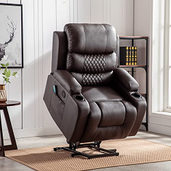 Oyerol Power Lift Recliner Chair with Heated and Vibration Massage for Elderly, Electric Recliner Sofa with USB Port, Cup Holders & 2 Sides Pockets for Living Room-Brown