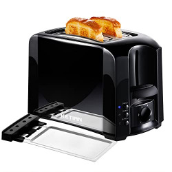 KETIAN Toaster 2 Slice Small Compact Electric Bread Black Tosterster6 Toast Settings, Cancel, Reheat, Defrost Functions, Removable Crumb Tray, 800W(Black