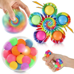 Stress Ball with Colorful Beads, Sensory Fidget Toys, Pop Fidget Spinner, Anxiety Stress Relief Toy, Easter Gift for Kids Party Favors Sensory Squeeze Toys Popper Hand Spinners Toys for ADD, ADHD