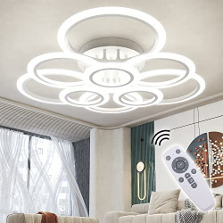 OUQI Modern LED Ceiling Light Dimmable Remote Control 9 Ring Ceiling Light 120W 10800LM, Ceiling Light for Living Room, Bedroom, Kitchen, Corridor, Balcony, Dining Room, White, 2800-7000K